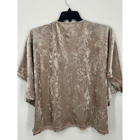 Savanna Jane Velvet Embroidered Tunic Top Kaftan Beige M L Boho - Picture 4 of 10